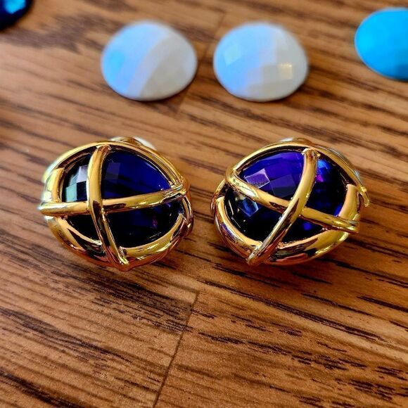 JOAN RIVERS Gold Cage Cabochon Comfort Clip Earrings, 5 Colors! TIMELESS CHIC! - Picture 2 of 10